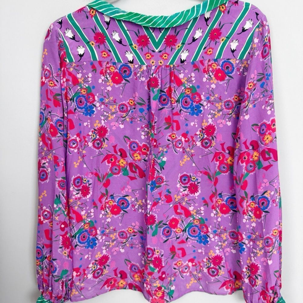 SALONI | Ali Silk Top in Snowdrop Pimpernel Purple & Green Women’s Size 2 - Picture 9 of 9